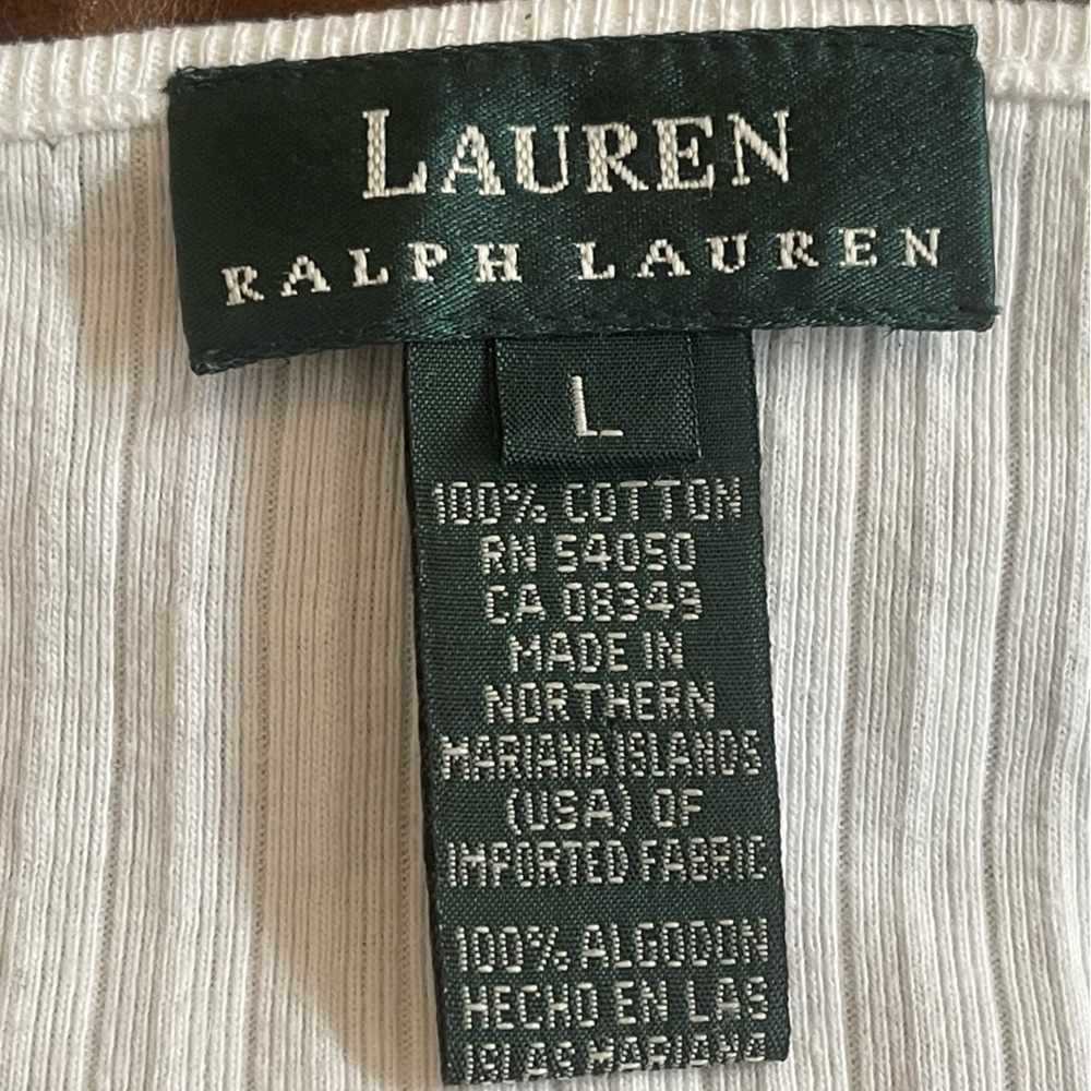 0016. Ralph Lauren White Ribbed Long-Sleeve Henley Top - Picture 2 of 5